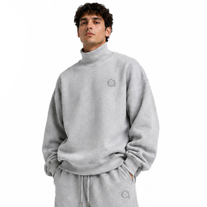 Custom Chenille Patch Embroidered Turtleneck <b>Sweatshirt</b> Men <b>Grey</b> Oversized Hoodies Baggy Joggers Heavyweight Fleece Unisex - Product Image 2
