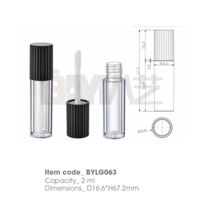 หลอดลิปกลอสพลาสติกใสทรงกลม เส้นผ่านศูนย์กลาง 16 มม. ภาชนะใสเปล่าพร้อมฝาเกลียวสีดำสำหรับเครื่องสำอาง - Product Image 1