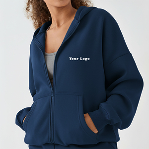 OEM/ODM Custom Made 100% Cotton Zip Hoodie Fleece Solid Color Women Casual Wear <b>Drop</b> Shoulder Classic Fit Winter Zip Hoodie - Product Image 1
