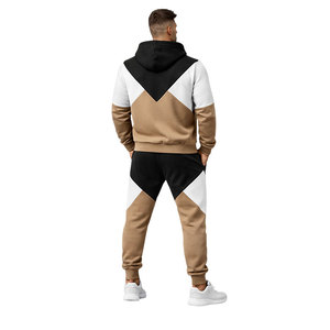 Ensemble de survêtement pour homme, couleur beige et noir, sweat à capuche zippé et pantalon de jogging, tenue décontractée streetwear, gym, fitness, course à pied - Product Image 5