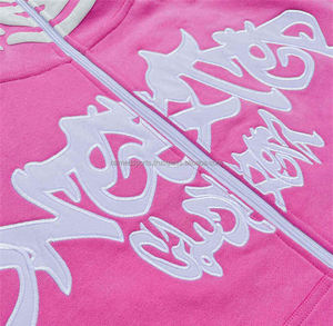 2024 moda Streetwear Puff estampado cremallera completa sudaderas con capucha logotipo personalizado peso pesado térmico desgastado lavado Zip Up sudaderas con capucha para hombres - Product Image 3