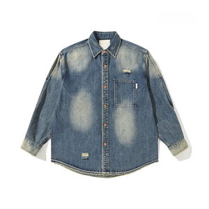 Camisa vaquera de hombre CITY BOY, estilo retro japonés, nueva colección otoño-invierno, gruesa, con agujeros, de alta calidad. - Product Image 1