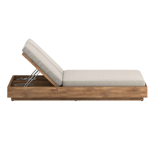 Chaise longue d'extérieur en bois au design minimaliste avec dossier réglable et coussin pour la plage et la piscine - Product Image 2