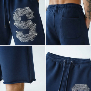Heavyweight Cotton Fleece Baggy <b>Sweat</b> <b>Shorts</b> Rhinestone Printed Oversized <b>Sweat</b> <b>Shorts</b> Side Pocket <b>Men</b> Breathable Jogging <b>Shorts</b> - Product Image 6