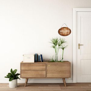 <b>Welcome</b> Wooden Door <b>Sign</b> with Bowknot and Realistic Leaf Design Round Hanging Door Hanger Home Entryway Wall Decor Rustic - Product Image 2