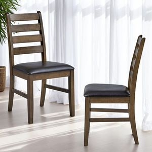 Set Damica di 2 Sedie da Pranzo Laterali in Pelle Sintetica Marrone e Noce - Product Image 1