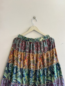 Vintage Gypsy Boho Patchwork Silk Flared Floor-Length <b>Skirt</b> <b>Elastic</b> Waist Handmade Digital Print Eco-Friendly Comfortable - Product Image 3