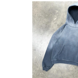 เสื้อฮู้ดดี้หรูหราแบบสั่งทำพิเศษ ทรงโอเวอร์ไซส์ ล้างสีแบบแอซิดวอช ไหล่ตก น้ำหนัก 500GSM ผ้าหนา สีซีดแบบวินเทจ ขาดๆ แบบดิสเทรส ทรงครอป ทรงบ็อกซี่ สไตล์วิทยาลัย - Product Image 3