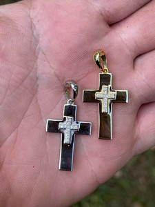 Solid 18K <b>Real</b> Gold Cross Pendant Charm With <b>Crystal</b> Inlay Gold Plated Religious Jewelry For Unisex Gift - Product Image 1