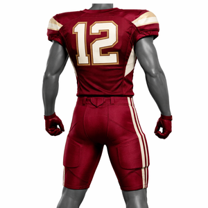 Ensemble d'uniformes de football américain personnalisés pour hommes, maillot et pantalon bordeaux et or, en polyester respirant, vêtements de sport d'équipe, kit d'entraînement - Product Image 4