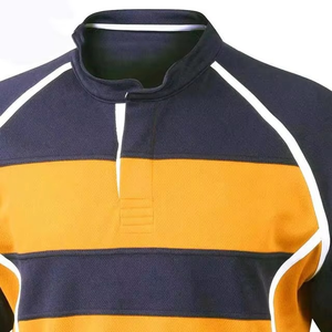Maillot de rugby sportif à manches courtes et col montant, séchage rapide, empiècements multicolores, coupe régulière, T-shirt d'été 100% coton, prix usine - Product Image 5