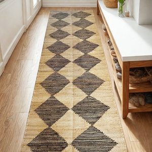 พรมปูพื้นสไตล์คิมิแบบเรียบง่ายพรมสานแบบทำมือลวดลายโบฮีเมียนของชนเผ่าส่งออกจากอินเดีย - Product Image 4