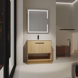 Mobile Bagno Freestanding da 36 Pollici con 2 Ante a Chiusura Ammortizzata, Lavabo in Ceramica e Mobile in Compensato - Mobili Bagno - Product Image 3