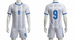 Maillot de football personnalisé pour homme, bleu, col en V, manches courtes, 100 % polyester, anti-humidité, tenue d'équipe, numéro 10 imprimé au dos - Product Image 5