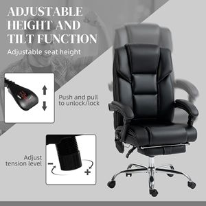 Sedia da Ufficio Nera Regolabile in Altezza con Schienale Reclinabile, Massaggio a Vibrazione a 6 Punti, Riscaldamento, Base in Nylon e Pelle PU - Product Image 5