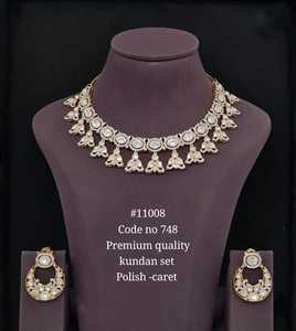11008 Premium Quality Kundan Necklace Set With Earrings Mehandi Polish Cubic Zirconia stone For Wedding Party - Product Image 2