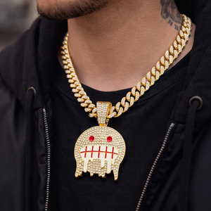 Pendentif Crâne Moissanite Iced Out avec Chaîne Cubaine Dorée, Bijoux Hip Hop Bling, Collier Streetwear pour Hommes - Product Image 5
