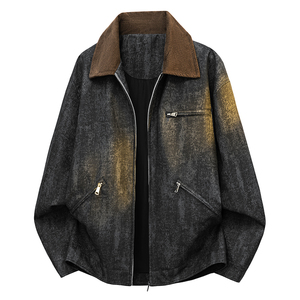 Chaqueta Bomber Vintage para Hombre con Degradado de Color, Cuello Camisero, Cierre de Cremallera, Abrigo Casual de Otoño - Product Image 1
