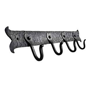 Rail mural élégant en fer noir thermolaqué avec crochets, idéal pour la décoration, les cadeaux, l'organisation extérieure et les placards. - Product Image 5