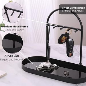 Metal Jewelry Organizer Stand & <b>Key</b> <b>Holder</b> Tray with Acrylic Base, <b>Key</b> Stand and Jewelry Tray with 5 Hooks Jewelry Stand - Product Image 3