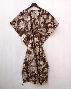 Vestido Kaftan de Algodón con Estampado Floral a Mano, Túnica Maxi Hippie con Plumas, Ropa Casual Ecológica - Product Image 6