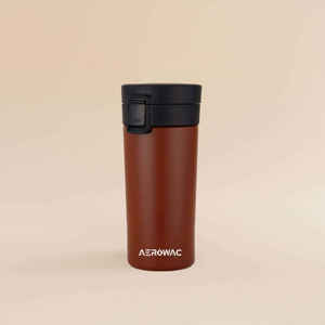 Elegant Brown <b>Metal</b> Beverage Cup Advanced Insulation Technology Portable Daily Drink Holder Secure Flip Closure Travel Coffee - Product Image 3