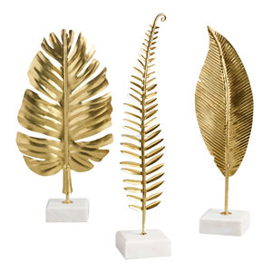 Decorative <b>Gold</b> Leaf on Marble Stand Decor Set of 2 Showpiece for Living Room <b>Bedroom</b> and Home Decor Standard - Product Image 2