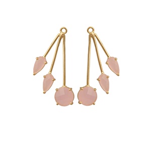 Juego de puntas chapadas en oro de Calcedonia rosa, eslabones de abalorios de piedras preciosas de forma redonda y pera para collares de pendientes y creaciones de joyería hechas a mano - Product Image 1