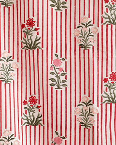 Tela de Algodón Estampada a Mano con Diseño Floral Sanganeri, Ecológica, Ligera, con Rayas Rosas, para Vestidos de Niña y Decoración del Hogar - Product Image 5