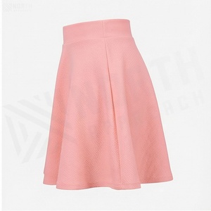 Mini-jupe trapèze rose pour femme, taille élastique, plissée, tricotée, couleur unie, style doux, toutes saisons - Product Image 3