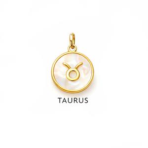 Pendentif rond en nacre plaqué or avec signe du zodiaque Bélier, bijou porte-bonheur horoscope - Product Image 5