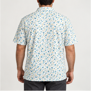 Trackstar Men's White <b>Blue</b> Gold Abstract Leaf Print <b>Polo</b> <b>Shirt</b> Short Sleeve Button Collar Golf <b>Shirt</b> Custom Logo - Product Image 2