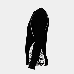 Men's Fitted Black Long Sleeve <b>Compression</b> Rash Guard with White Side Panels for Mixed Martial Arts Training - Product Image 3