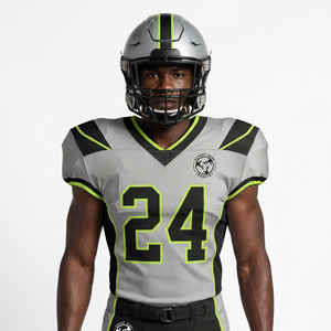 Conjunto de Uniforme de Fútbol Americano Gris, Negro y Verde, Jersey, Pantalones, Casco Protector para Hombres Adultos - Product Image 5