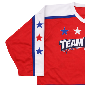 Jersey de Hockey sobre Hielo Sublimado Personalizado para Hombre, Rojo, Blanco y Azul, Uniforme de Hockey con Nombre del Equipo, Camiseta Deportiva Transpirable - Product Image 4