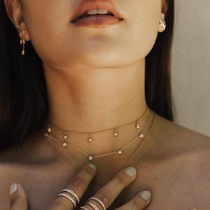 Dangle Drop Charm Station Choker <b>Necklaces</b> Custom Round Cut Lab Grown Diamond Bezel Set For Women 14K 18K <b>Solid</b> Gold Wholesale - Product Image 4