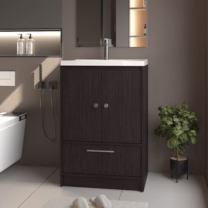 Mobile bagno freestanding Sinclair in Wengue con lavabo, due ante e cassetto inferiore - Product Image 1
