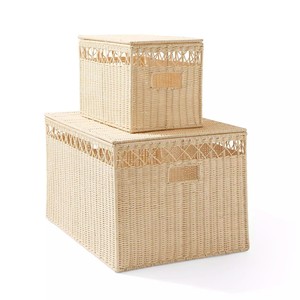 Covered Rattan Storage <b>Basket</b> Natural Woven Organizer For Living Room, Bedroom And Closet Customized OEM Design - Product Image 1