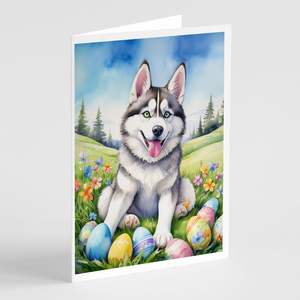 Whimsical Siberian Husky Easter Egg Hunt A7 Tarjetas de notas Paquete de 8 tarjetas en blanco con sobres Tarjetas de felicitación de tamaño 5x7 - Product Image 1