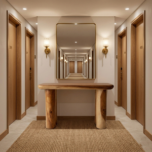 Niwara Bisoepo Living Room Solid Suar Wood Oval <b>Console</b> <b>Table</b> Cylinder <b>Legs</b> Sculptural Design Entryway Contemporary Luxury - Product Image 5