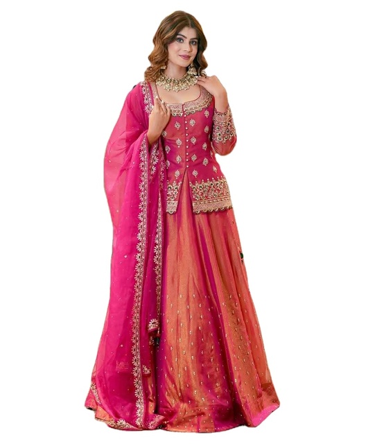 New Arrivals Latest Fashion Elegant Wedding Party Wear Top Lehenga  Dupatta Set simmer silk