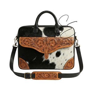 Western Cowhide Leather Laptop <b>Bag</b> Handmade Tooled Briefcase Messenger <b>Bag</b> for Men Women Hair On Hide Satchel Office <b>Work</b> <b>Bag</b> - Product Image 2