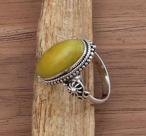 แหวนหยกสีเหลืองธรรมชาติ แหวนเงินแท้ 925 ประดับพลอย แหวนแต่งงานสำหรับผู้หญิงผู้ชาย เครื่องรางเสริมโชคลาภ ขายส่ง - Product Image 4