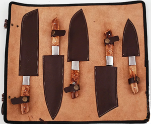 Juego de Cuchillos de Chef de Acero de Damasco de Alta Calidad, 5 Piezas, OEM/ODM, Personalizables, Hojas con Borde Biselado y Punta Caída, Mangos de Madera de Olivo, 3 Años de Garantía - Product Image 5