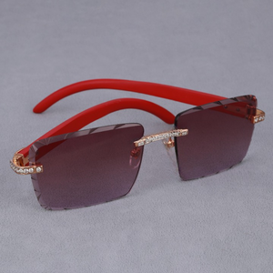 Lunettes de soleil demi-cerclées rectangulaires, verres dégradés, monture rouge, accents en cristal doré, luxueuses, unisexes, protection solaire pour adultes - Product Image 1
