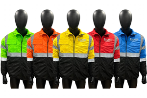 <b>Men</b> High Visibility <b>Reflective</b> Strip <b>Jacket</b> Water Resistant Polyester CE Certified Stand Collar Long Sleeve Zipper Workwear - Product Image 5