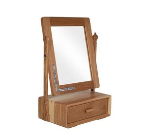 Rustic Wooden Wall Hanging Mirror with Drawer Tiled Inlay Craftsmanship Rectangular <b>Vanity</b> <b>Makeup</b> Mirror for Bedroom Living Room - Product Image 2