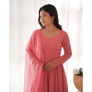 Ensemble Anarkali violet de créateur avec bas et dupatta en mousseline, taille L, 100 % polyester, idéal pour les fêtes - Product Image 4