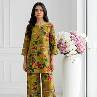 Ensemble Kurti et Palazzo en Rayonne Imprimée avec Broderie Métallisée – Tenue Ethnique Douce et Confortable