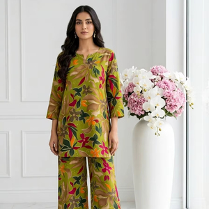 Ensemble Kurti et Palazzo en Rayonne Imprimée avec Broderie Métallisée – Tenue Ethnique Douce et Confortable - Product Image 1